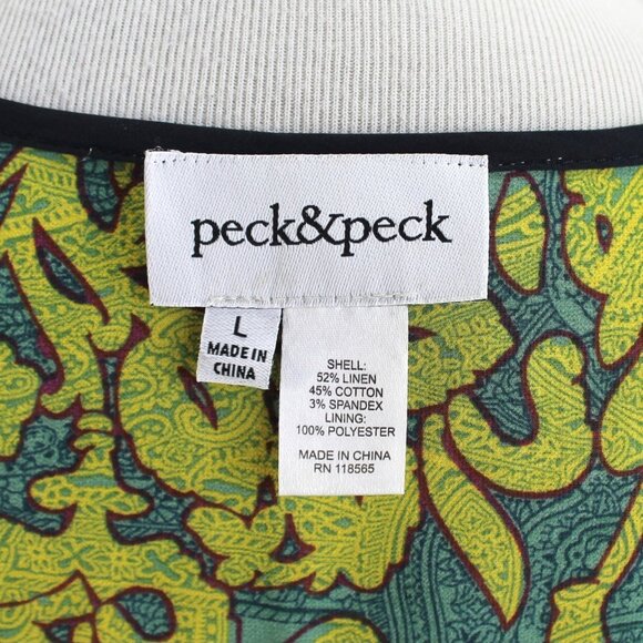 Peck & Peck Blazer Jacket Womens Size L Tan Print Open Front Linen Blend - Picture 7 of 7